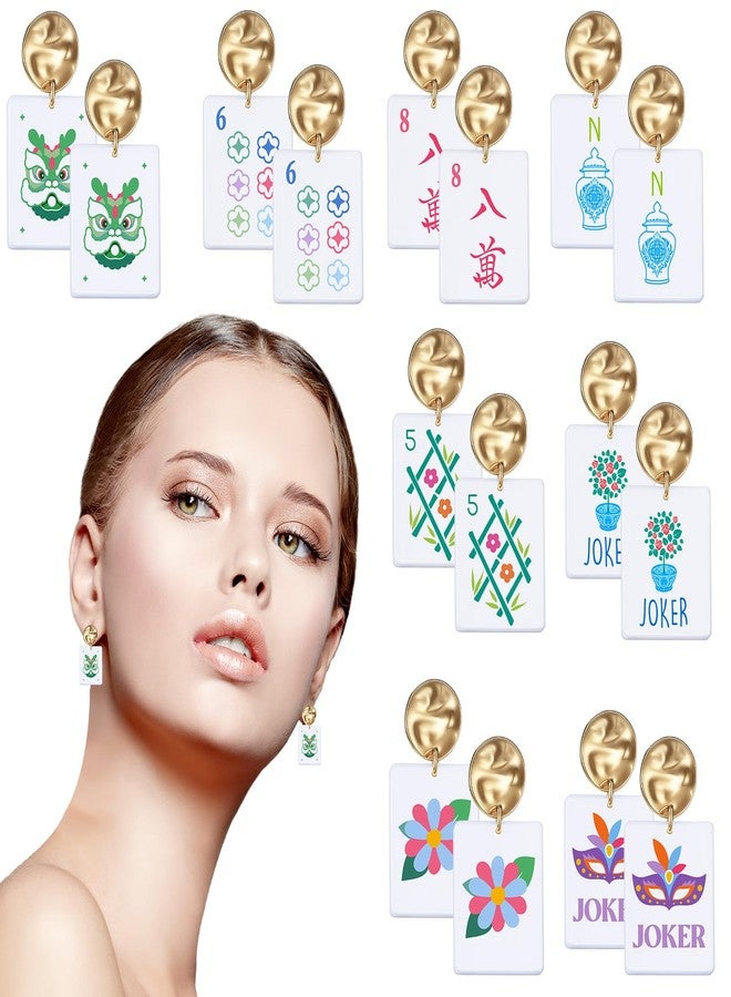 Highergo 16 Pcs Mahjong Earrings Women Acrylic Mahjong Dangle Earrings Funny Geometric Creative Earring for Women Friendship Jewelry Gifts - Image 1